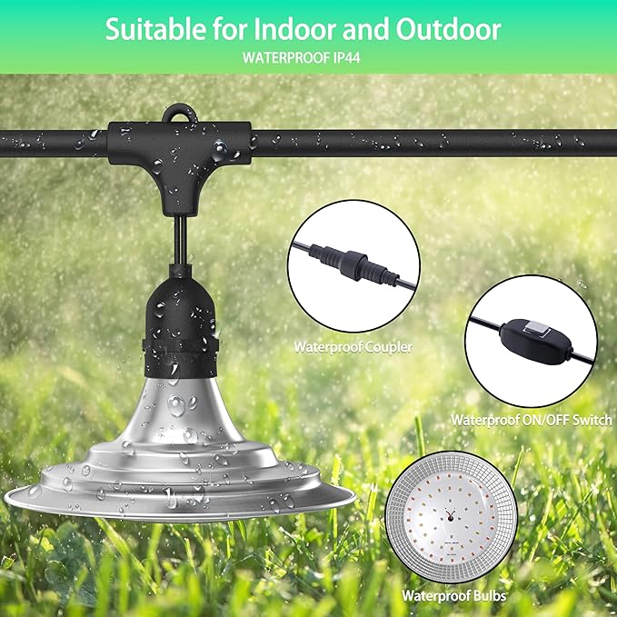 Outdoor LED Grow Light, Waterproof String Plant Growing Light, 41 FT Full Spectrum Growth Light, Suitable for Garden, Farm, Flower, Seedling Greenhouse Grow Light (12 Light)