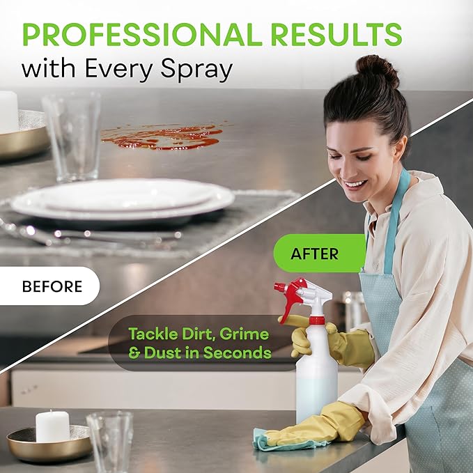 BRIGHTFROM 32 OZ Empty Plastic Spray Bottle, Heavy Duty with Adjustable Spray Nozzle, Chemical Resistant, All Purpose, Professional for Cleaning, Planting & Chemical Solutions