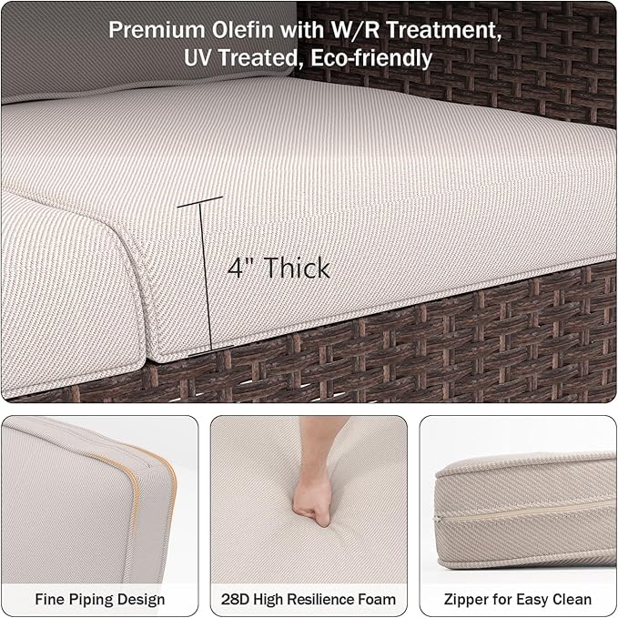 Outdoor Chair Cushions 23" x 24" x 4", Patio Deep Seat Replacement Cushions Set with Zippered Removable Cover, Weather-Resistant Olefin Fabric for Garden Chair Sofa Couch, Set of 2, Beige