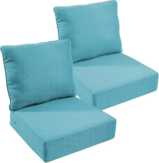 Outdoor Chair Cushions, 6 inch Thick Seat Cushion for Outdoor Furniture, Waterproof 22x24 Patio Furniture Cushions, Patio Couch Cushions Replacement, Include 2 Back & 2 Seat Cushion, Thick/CyanBlue
