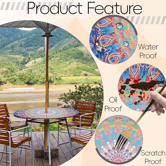 Fitted Round Outdoor Table Covers with Umbrella Hole and Zipper Reusable Water Resistant Tablecloths for 36-44" Tables Glamping Car Road Trip Gear Retirement Gift for Mom Dad Grandpa Grandma