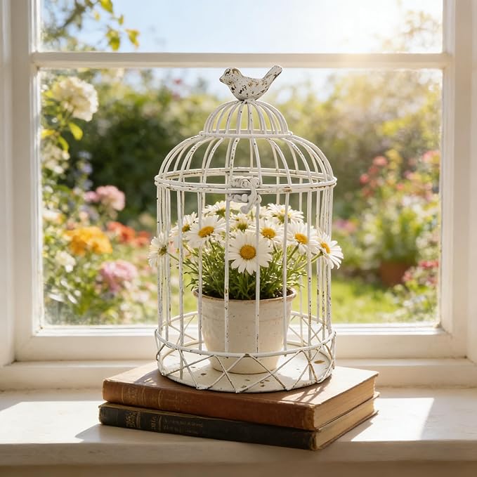 Rustic Metal Planter Holder Vintage Iron Birdcage Flower Planter Farmhouse Metal Climbing Vine Stand Antique Candle Holder Decoration for Garden Patio Balcony Outdoor Indoor Decor