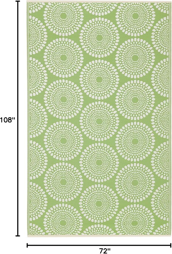 Fab Habitat Outdoor Rug - Waterproof, Fade Resistant, Crease-Free - Premium Recycled Plastic - Floral Medallion - Large Patio, Deck, Sunroom, Camping, RV - Rio - Green - 6 x 9 ft