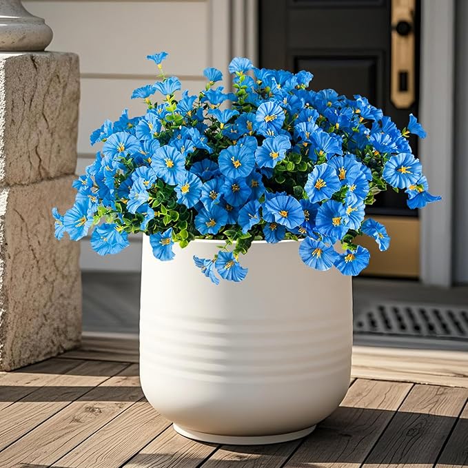 Christmas Artificial Mums 12 Bundles Blue Bulk Fake Flowers Faux Planters Real Touch Stems for Outdoors Fall Silk Flower UV Resistant Urn Filler Front Porch Thanksgiving Decorations for Home Garden