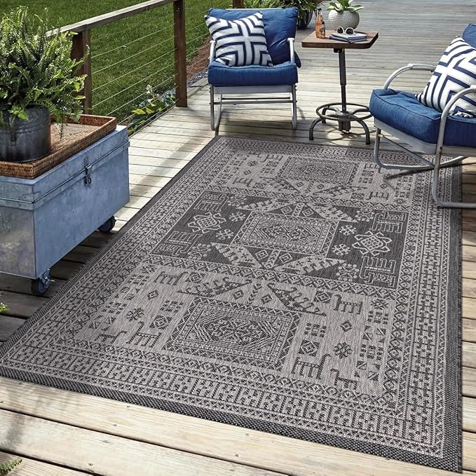 Keen Home Design Terrace Outdoor Area Rug - 46"x67" Washable Indoor/Outdoor Rug for Patio, Kitchen, Balcony, Beach, Garden, Deck and Porch, Size: 3'10" x 5'7", Force Black