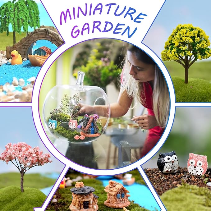108 Pieces Miniatures Fairy Garden Accessories Outdoor, Fairy Garden Kit, Miniature Figurines, Fairy Garden Accessories, DIY Micro Landscape Ornaments for Potted Plant Bonsai Terrarium Decor