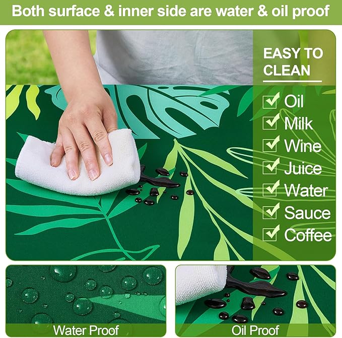 Picnic Table Cover with Bench Covers Camping Essentials Waterproof Windproof Camping Tablecloth with Drawstring Bag, Fitted Rectangle Tables and Seats, 96in, Dark Green