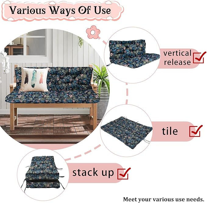 2-3 Seat Swing Replacement Cushion, Outdoor Bench Cushions with Backrest Thicken 4", Patio Furniture Garden Porch Loveseat Glider Pad Anti-Fading Waterproof (Hummingbirds, 40x70in-thicken)