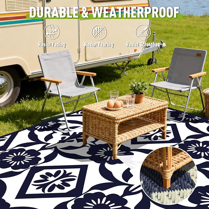 WILDROOTS 8x10 Feet Klein Plastic Outdoor Rug, Stain Resistant Waterproof Reversible Outdoor Patio Rug, Fade Resistant Camping Rug