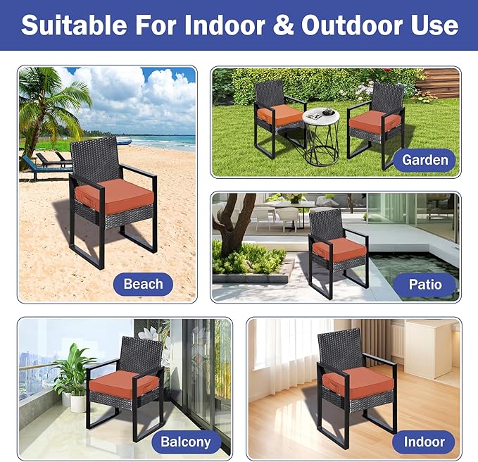Patio Chair Cushions, 19" x 19" x 3" Outdoor Chair Cushions Set of 4, Waterproof Outdoor Cushions for Patio Furniture, Outdoors Seat Cushions Set of 4 with Handle and Ties, Spice