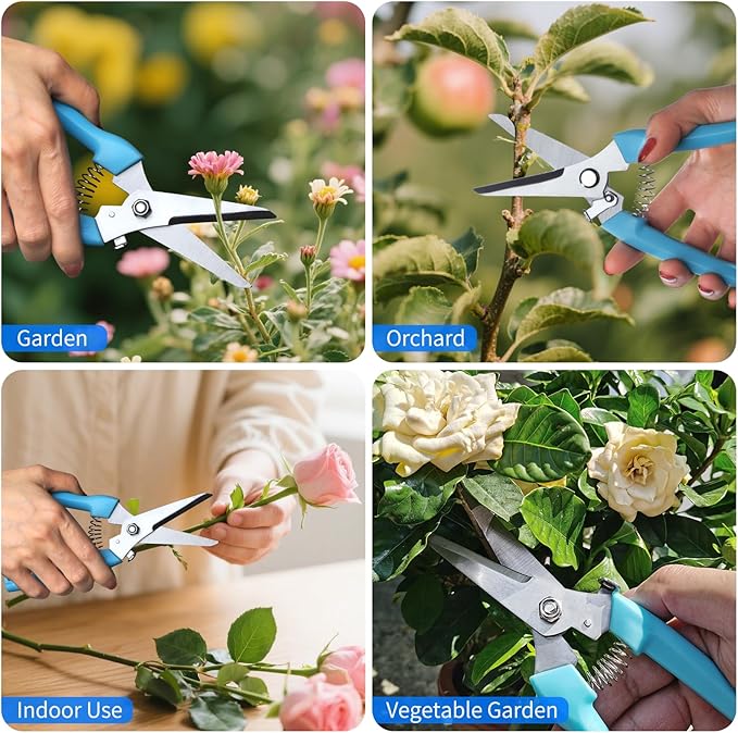 Flower Scissors, 7.6 inch Flower shears Pruning Shears for Beginners, High Strength Steel, Sharp Rust Resistant Floral Scissors with Comfortable Grip Handles, Garden Clippers plant cutter -Blue