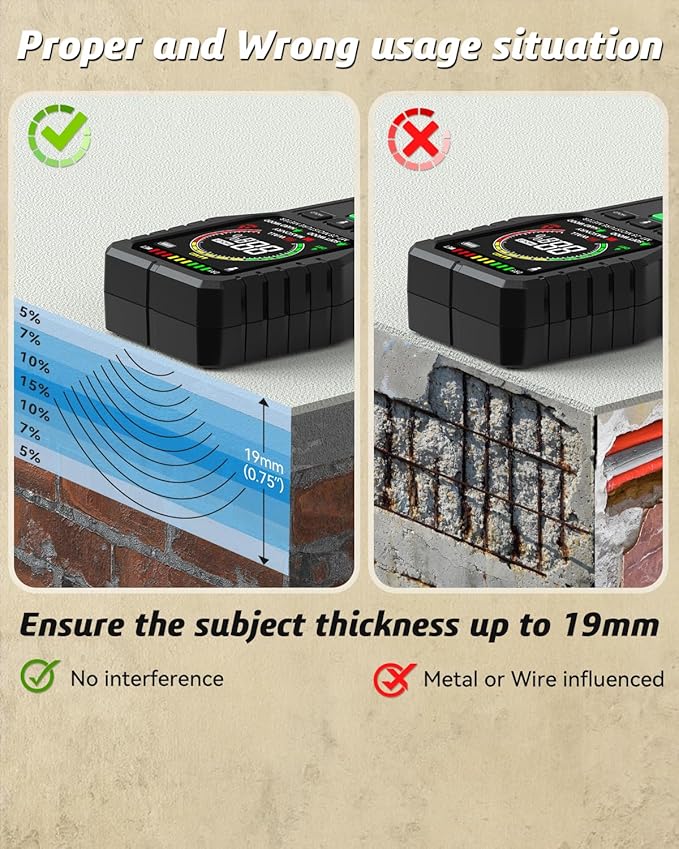 Pinless Moisture Meters Non-Invasive Digital Wood Moisture Tester Water Leak Detector for Wall,Lumber, building,Firewood,Humidity Tester (Black)