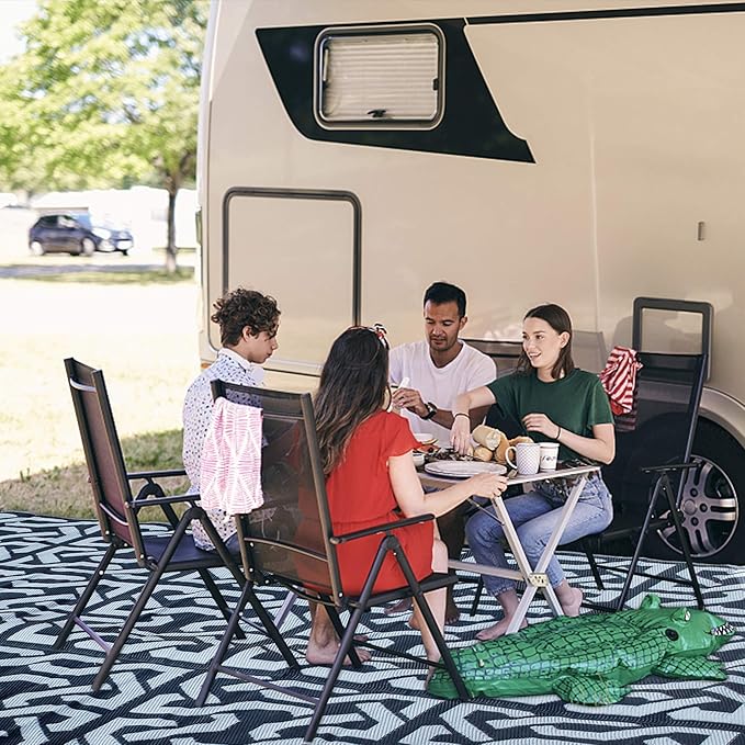 SAND MINE Reversible Mats, Plastic Straw Rug, Modern Area Rug, Large Floor Mat Rug for Outdoors, RV, Patio, Backyard, Deck, Picnic, Beach, Trailer, Camping (9' x 18', Black & Grey)