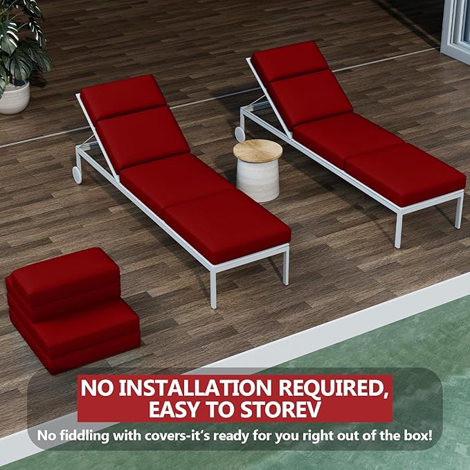 Chaise Lounge Cushions Outdoor, 72 x 21 x 4 Inch Lounge Chair Cushions for Outdoor Furniture - Waterproof Lounge Patio Replacement Cushion, 4In Fade-Resistant ThickPatio Chaise Lounge Cushion
