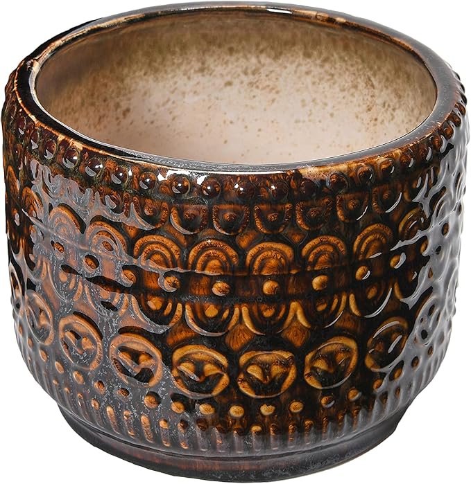 Bloomingville Embossed Stoneware Planter with Reactive Glaze, Beige
