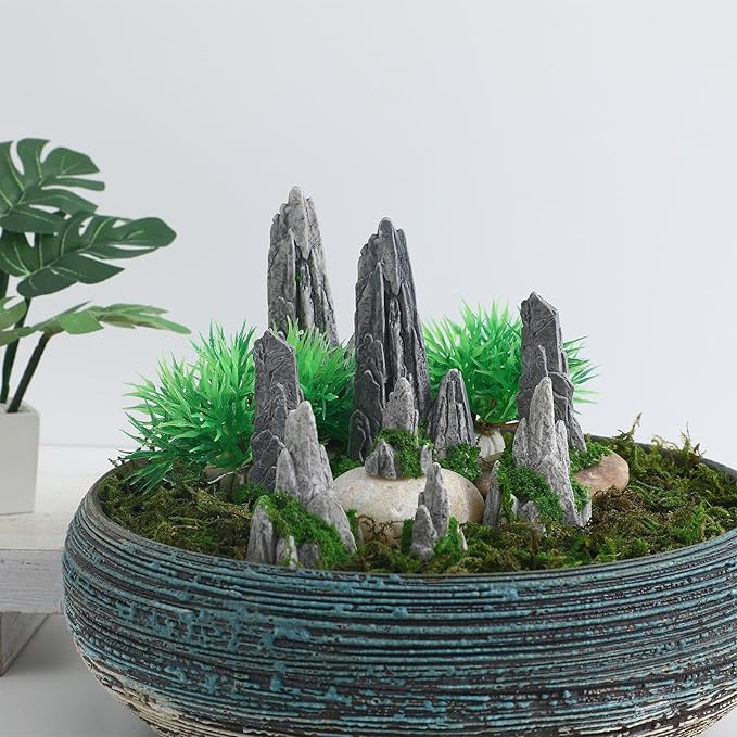 8Pcs Resin Rockery Decoration, Miniature Zen Garden Decor Mini Bonsai Rockery Statue Rockery Figurines Ornament for DIY Plant Pot Terrarium Decor