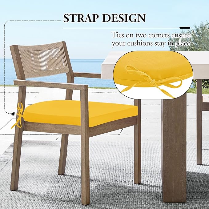 Wellsin Outdoor Chair Cushions for Patio Furniture - Patio Chair Cushions Set of 6 - Water Resistant Round Corner Outdoor Seat Cushions 17"X16"X2", Yellow