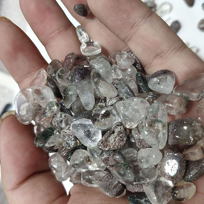 IMALY Phantom Quartz Tumbled Chips Stone Polished Crushed Healing Crystal Quartz Pieces Irregular Shaped Stones for Home Decorative Stones Vases Plants Succulents 0.5lb