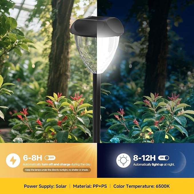 Ensenior 12-Pack Solar Lights Outdoor, 14.17" Auto ON/Off 6500K LED Solar Garden Lights for Pathway, Yard, Patio, Walkway, Planter, Waterproof, Energy-Efficient Landscape Lighting