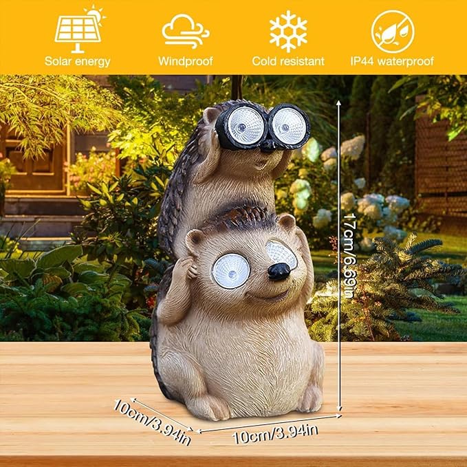 Banax Hedgehog Solar Garden Ornaments, Waterproof LED Garden, Resin Fairytale Art Ornament Outdoor Solar Statues, Hedgehog Statue Gift for Family, Friends & Colleagues Yard Lawn