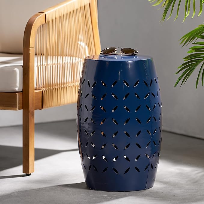 Christopher Knight Home Lilac Outdoor 12" Iron Side Table, Dark Blue