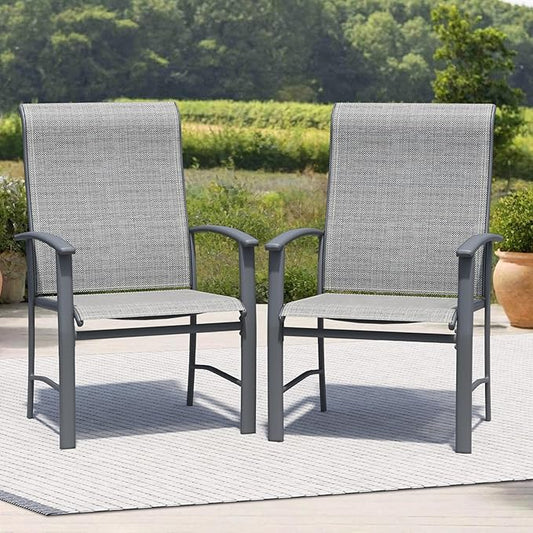 Outdoor Dining Chairs Set of 2, Patio Chairs with Metal Frame & Textilene Fabric, Perfect for Patio Garden Deck