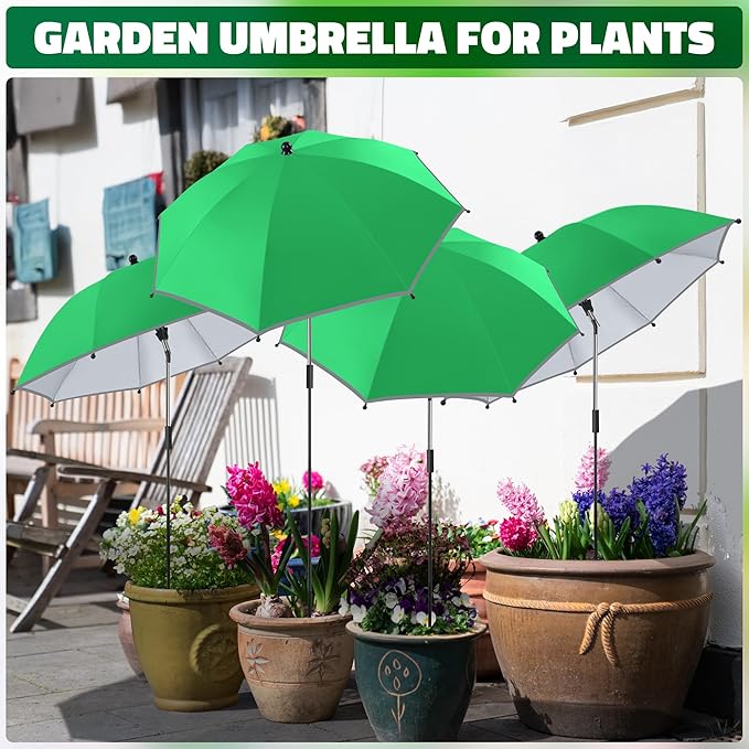 4 Pack 24.9" Plant Umbrellas for Outdoor Plants,47.2" Height Small Umbrella with Reflective Strip, Adjustable Plant Shades for Outdoor Plants, Garden, Potted