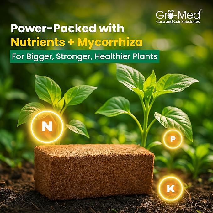 Gro-Med Coco Coir Bricks – 10 Pack (650g Each) | Expands to 100 Quarts | NPK Enriched, OMRI Listed | Organic Coconut Fiber for Indoor & Outdoor Gardening, Potting Soil & Mix