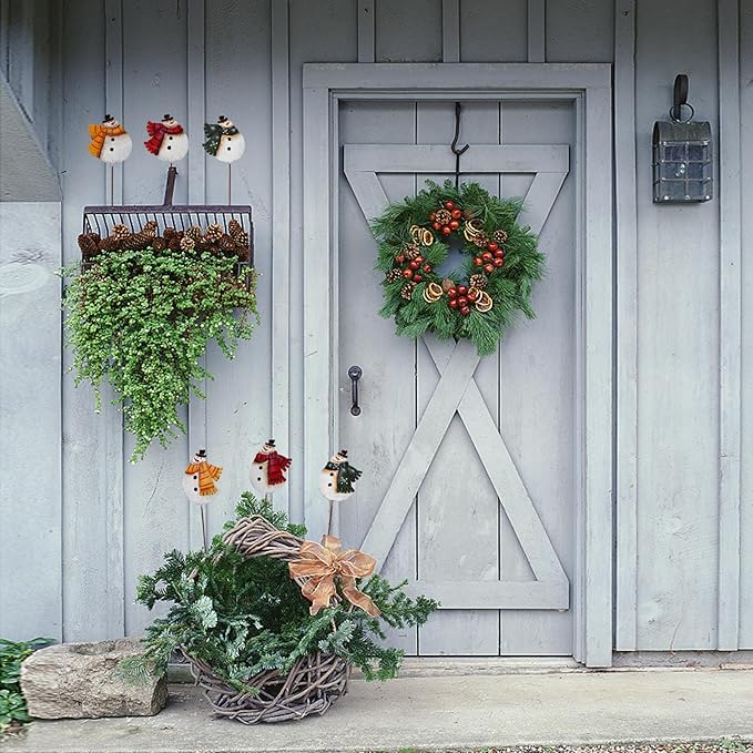 16"H Snowman Christmas Decorations Outdoor Yard Signs, 6Pcs Rustic Metal Snowman Garden Stake Lawn Ornaments Xmas Yard Decor for Winter Holiday Christmas Outside Yard Lawn Planter Flower Pot Decor