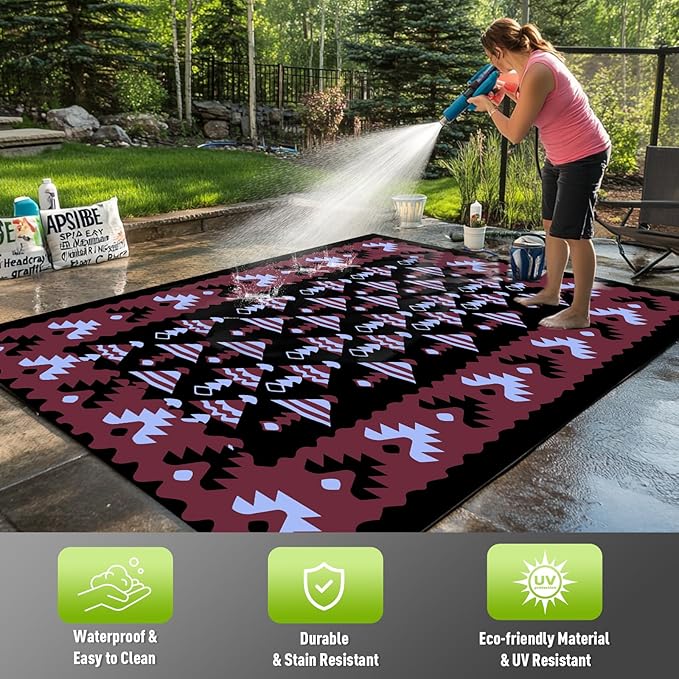 WILDROOTS 5x8 Feet Mushroom Umbrella Plastic Outdoor Rug, Stain Resistant Waterproof Reversible Outdoor Patio Rug, Fade Resistant Camping Rug