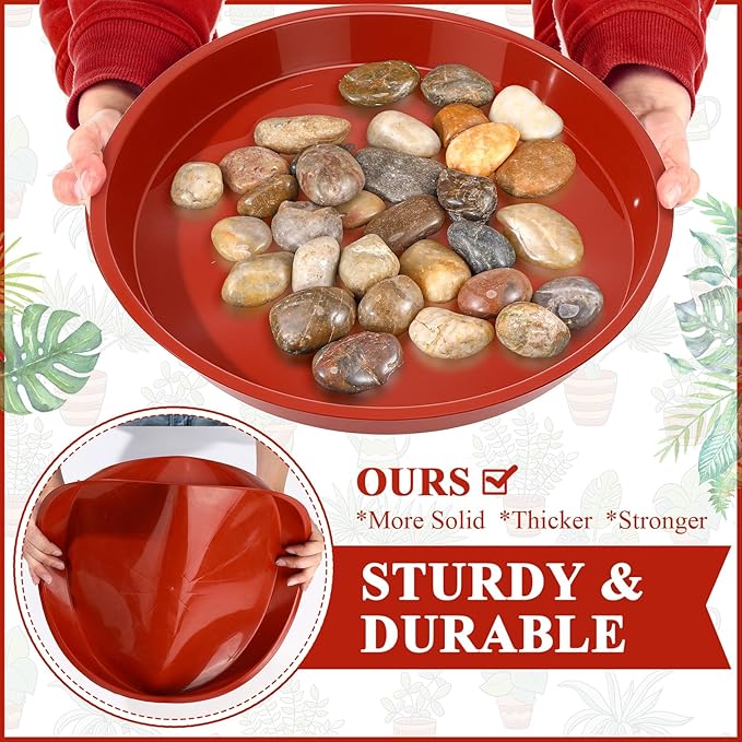 Sawysine 30 Pack Plastic Plant Saucer Round Drip Trays Red Flower Pot Saucers Thick Plant Dish Sturdy Water Tray Heavy Drainage Potted Container for Indoor Outdoor Garden (14 Inches)