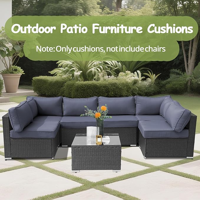 14Piece Outdoor Sofa Cushion Replacement Patio Furniture Waterproof Cushion with Zippers fit 6-Seat Outdoor Wicker Rattan Sectional Couch (Black Gray, 23.6"x23.6"x3.9")