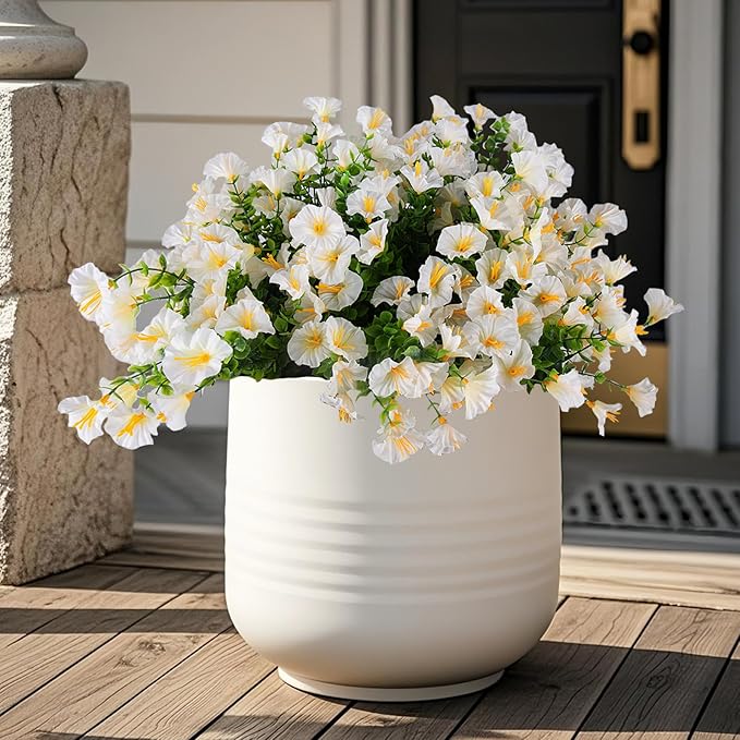 Christmas Artificial Mums 12 Bundles White Bulk Fake Flowers Faux Planters Real Touch Stems for Outdoors Fall Silk Flower UV Resistant Urn Filler Front Porch Thanksgiving Decorations for Home Garden