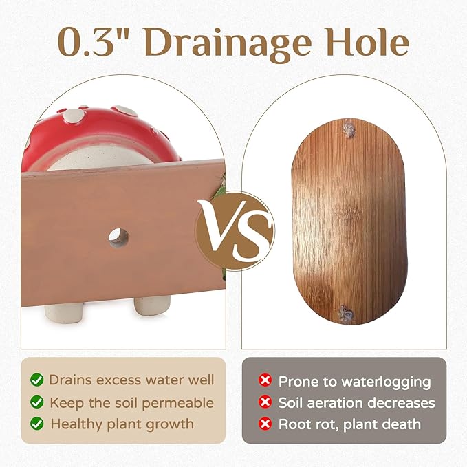 Mushroom Decor for Outdoor Garden: Gardening Plant Gifts for Women Mother Plant Lovers - 3.9inch Opening Cute Smiley Hanging Planter Pot with Drainage