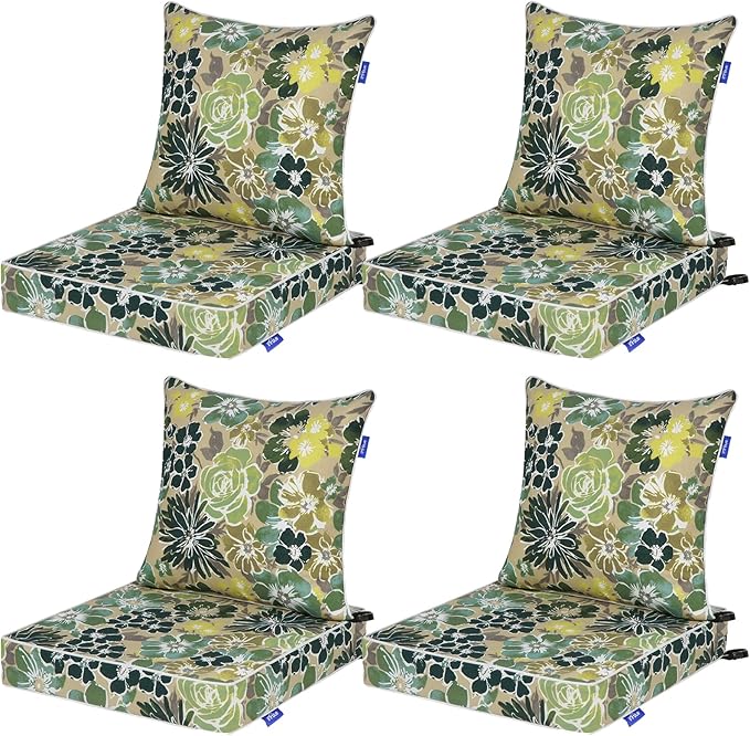 Deep Seat Cushions, Outdoor Cushions, Patio Furniture Cushions, Deep Seat & Back Cushion Patio Cushions for Backyard Couch Sofa Fade Resistant (24x24x4 inches 4 Sets, Cabbage)