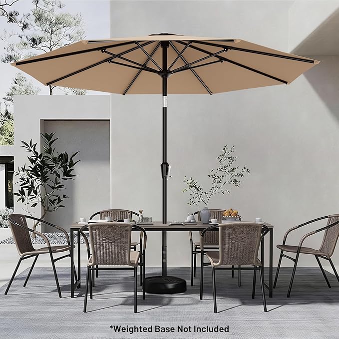 AreShark 9 FT Patio Umbrella for Outdoor, Outdoor Umbrella with Push Button Tilt and Crank, Outdoor Patio Umbrellas with 8 Sturdy Ribs for Market, Garden, Deck, Backyard, Pool (Beige)