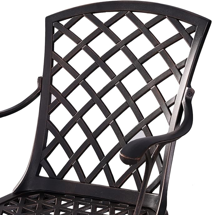 2 Piece Cast Aluminum Patio Chairs, All-Weather Bistro Chairs Set of 2, Outdoor Metal Dining Chairs with Armrests for Outside Garden, Deck, Bronze