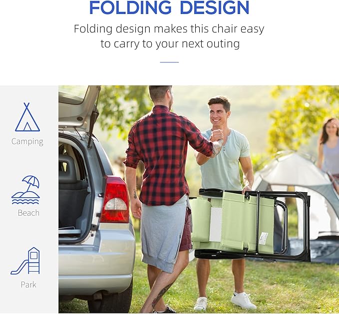 Outsunny Folding Patio Dining Chairs Set of 2, Outdoor Deck Chair with Adjustable Sling Back, Camping Chair with Removable Headrest for Garden, Backyard, Lawn, Green