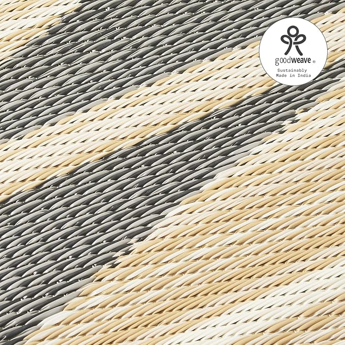 Fab Habitat Outdoor Rug - Waterproof, Fade Resistant, Crease-Free - Premium Recycled Plastic - Neutral Geometric Tribal - Large Patio, Deck, Sunroom, Camping, RV - Cairo - Natural & Black - 6 x 9 ft