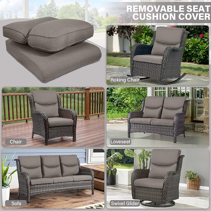 Outdoor Chair Cushions - 22 * 24" Outdoor Patio Cushions with Removable Cover, 28D High Density Sponge Filling Patio Furniture Cushions for Chairs, Rocker, Sofa and Loveseat - Grey