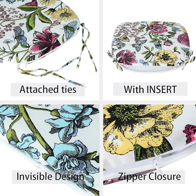 Outdoor Chair Cushions Set of 2,Patio Seat Cushion 17"x16"x2",U-Shaped Dining Chair Cushion 17 by 16 Inch,Water Resistant,Fade-Resistant Chair Pads for Kitchen Garden Furniture(Butterfly Flower)
