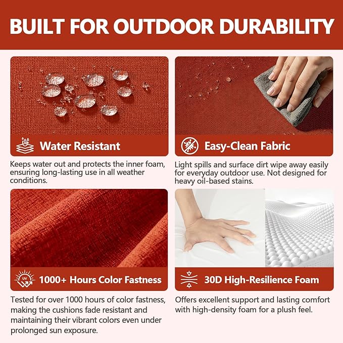 Goodgoods 24 x 24 Outdoor Patio Deep Seat Cushions 2-Pack, 1000+ Hours Fade-Resistant & Water-Resistant Outdoor Furniture Chair Cushions with 30D High-Resilience Foam for Sofa Chair, Quarry Red