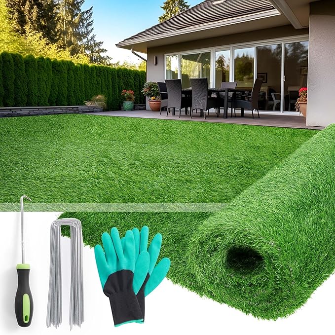 Artificial Grass Outdoor Indoor, 3.2ft x 6.5ft Fake Grass Realistic Synthetic Astro Turf Rug with Drainage Holes for Patio Garden Lawn Landscape Balcony Decoration