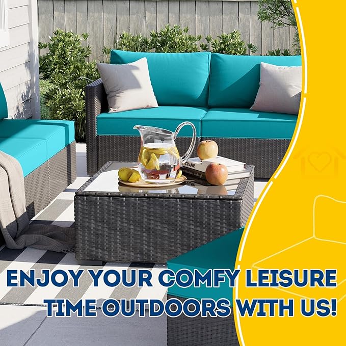 AAAAAcessories Outdoor Deep Seat Cushions, Waterproof, Fade-Resistant Patio Furniture Replacement Cushions, 24" x 24" x 5" + 24" x 13.5", Set of 4, Turquoise Blue