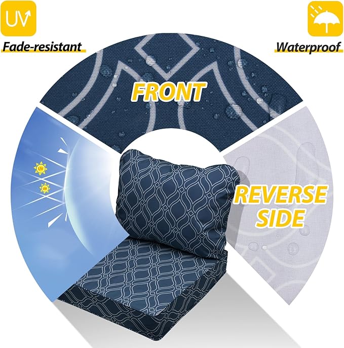 AAAAAcessories Outdoor Seat Cushions for Chairs, Fade-Resistant, Waterproof Patio Furniture Replacement Cushions, 20" x 18" x 3" + 20" x 17", Slate Blue Vine Trellis