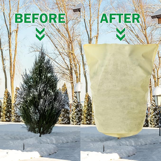 1 Pcs 10 x 10 ft Plant Covers Freeze Protection Extra Large Frost Cloth Plant Covers with Zipper Drawstring Winter Cold Weather Frost Blankets for Outdoor Palm Fruit Tree and Shrubs (Beige)
