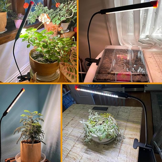 2Pack Small Clip Grow Lights for Indoor Plants, Bonsai, Mini Full Spectrum Pot Plant Grow Light, 4/8/12/16/20H Timer, 9 Watt Power Draw, NO Need Adapter