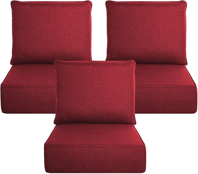 Belord Luxury 6" Thick Outdoor Cushion 3 Set - 24 x24 Inch 28D Sponge Filling Fade-Resistant Chair Cushion, Spill Proof Removable Patio Furniture Replacement Cushion for Sofa Bench Swing - Red