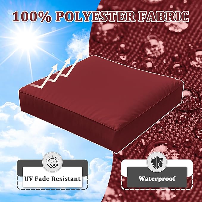 8-Piece Outdoor Cushions for Patio Furniture Thick Outdoor Chair Cushions Resilient Foam Waterproof Deep Seat Cushion Replacement for 3-Seat Sectional Sets Liner&Cover Burgundy