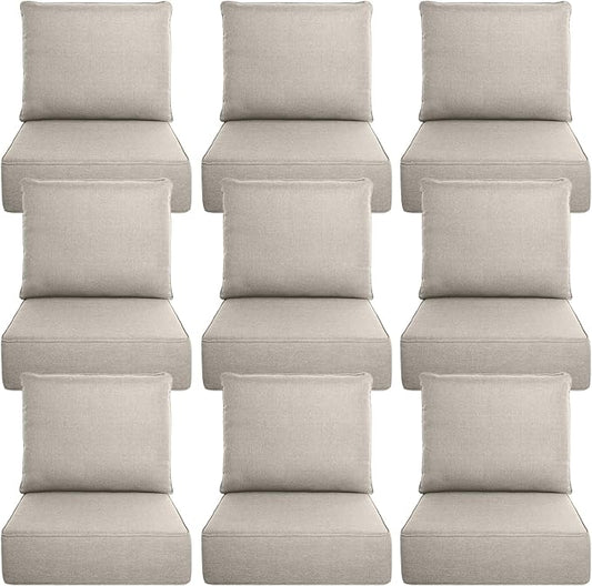 Belord Luxury 6" Thick Outdoor Cushion 9 Set - 22 x24 Inch 28D Sponge Filling Fade-Resistant Chair Cushion, Spill Proof Removable Patio Furniture Replacement Cushion for Sofa Bench Swing - Beige